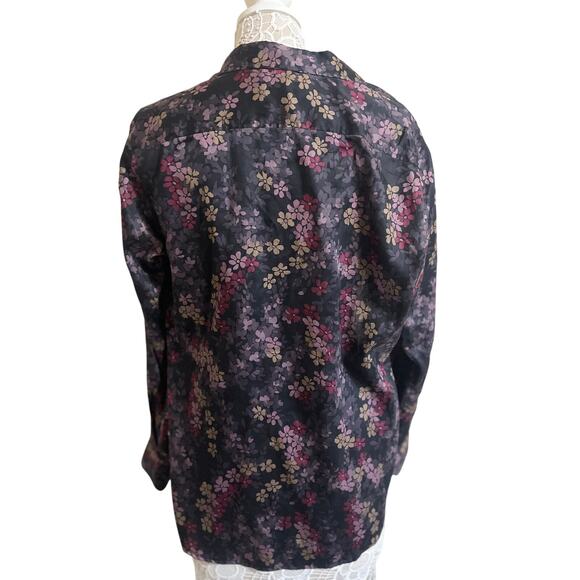 Lauren Ralph Lauren Black and Purple Floral Button Up Top- Unisex Size Large EUC - Picture 3 of 7